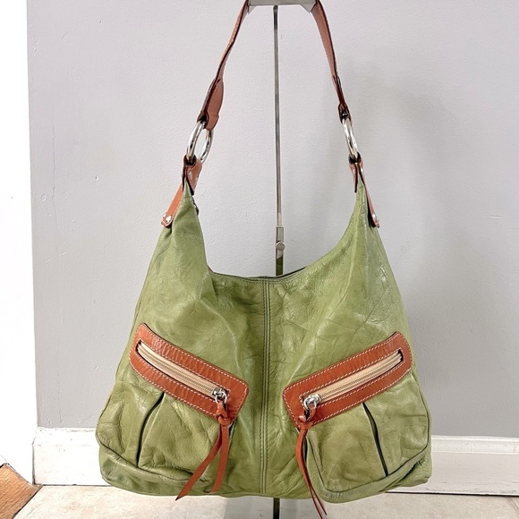 Maurizio Taiuti Large Green Leather Shoulder Bag Made in Italy Tote Bag - Picture 1 of 16